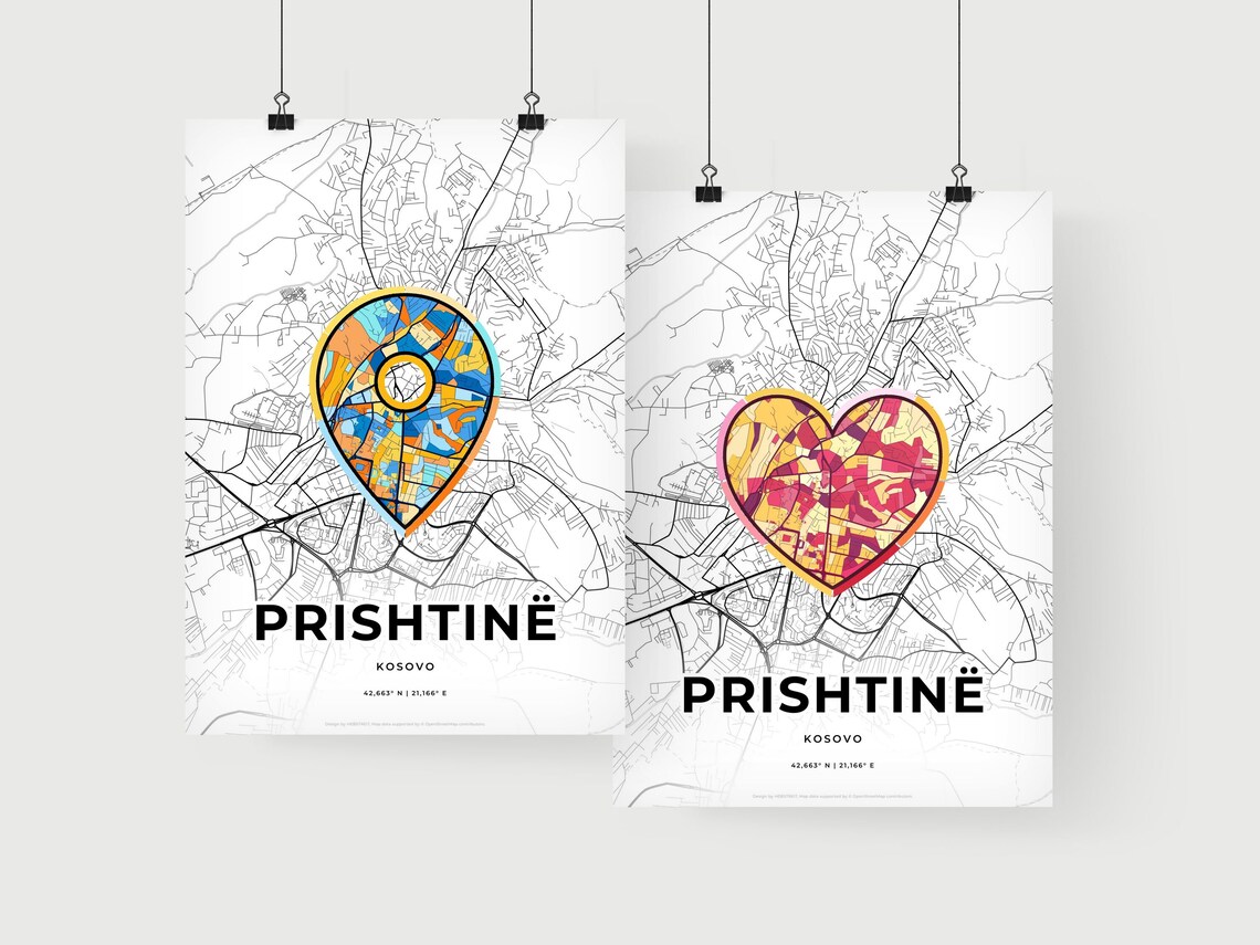 Pristina Kosovo Minimalist Line Art Heart Shaped City Map Poster - Image 2