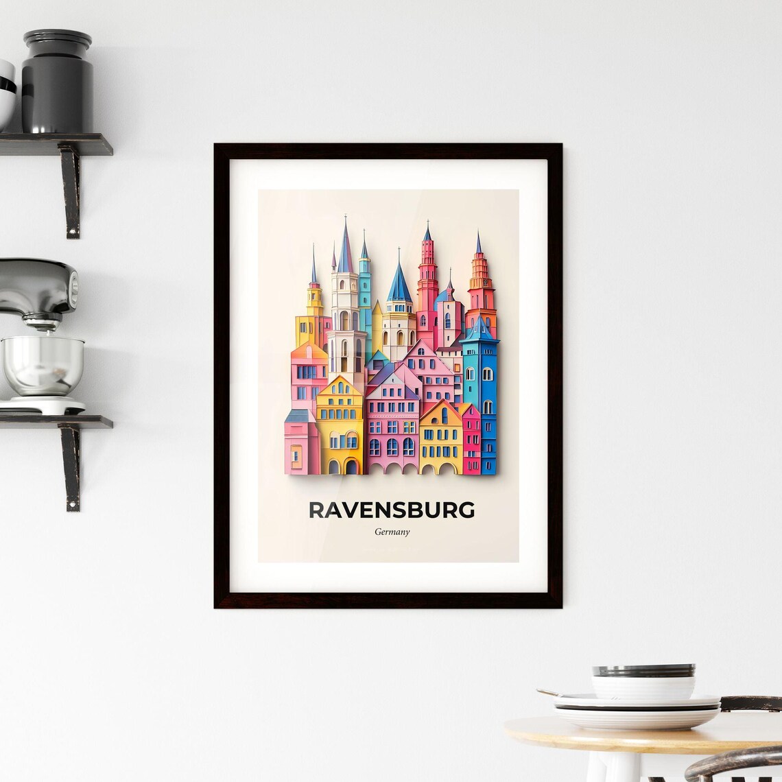 Ravensburg Germany Colorful Paper Cut Towers Skyline Travel Poster - Image 2