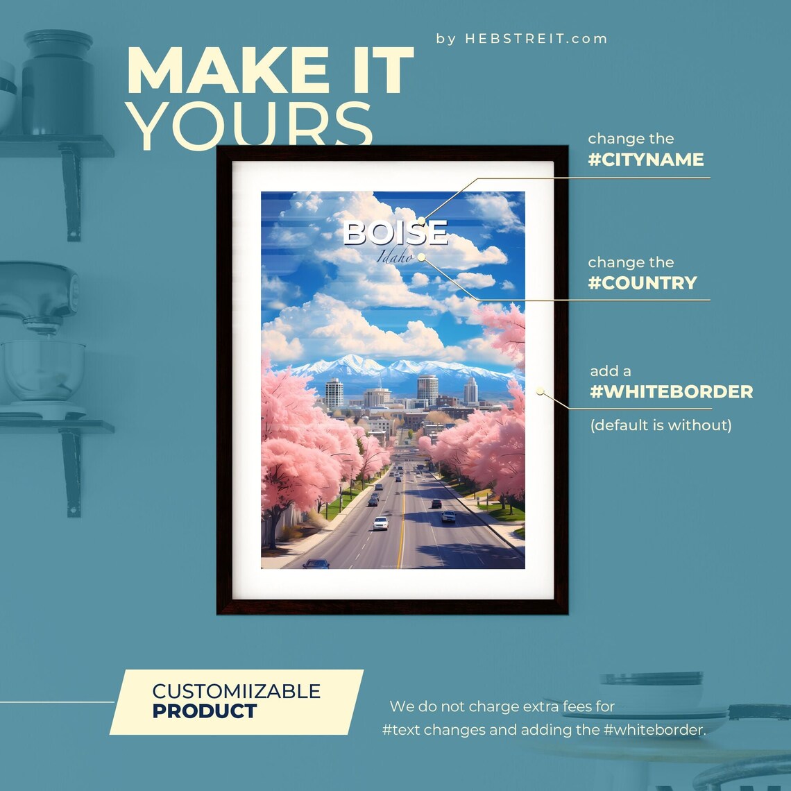 Boise Idaho Spring Blossom Street Scene Skyline Travel Art Poster - Image 2