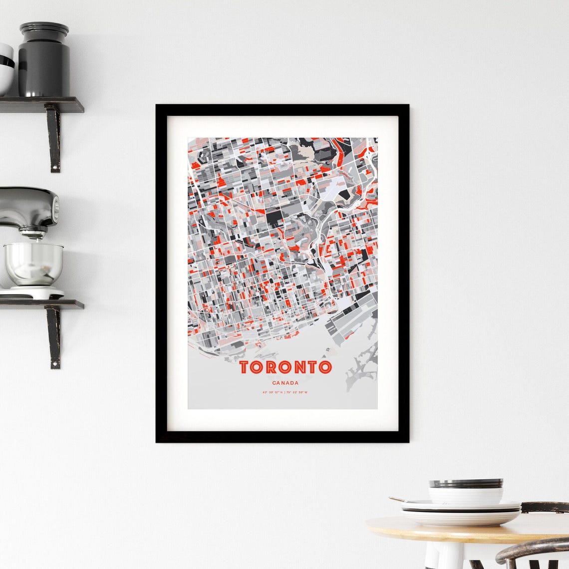 Toronto Canada Modern Red Abstract City Street Map Art Poster - Image 2