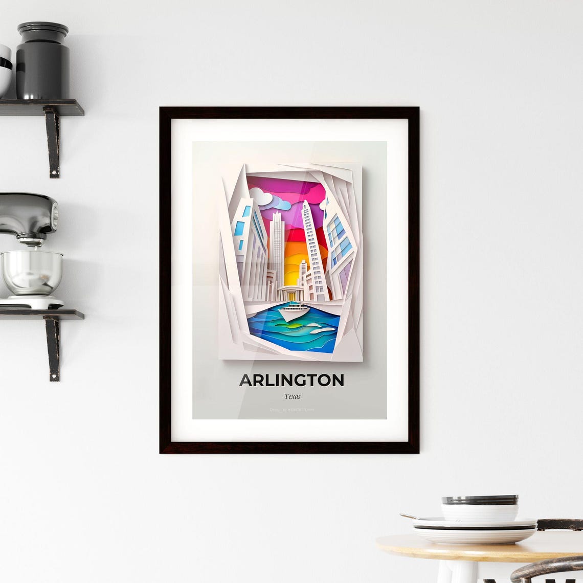 Arlington Texas Sunset Skyline 3D Paper Cut Cityscape Art Poster - Image 2