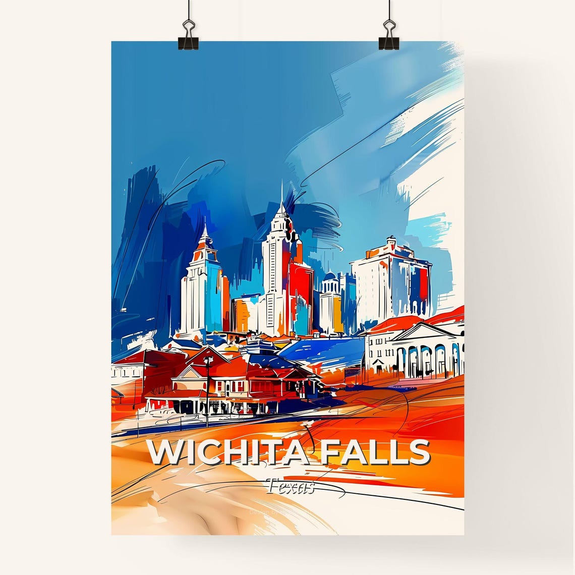 Wichita Falls Texas Vibrant Watercolor Cityscape Decor Poster - Image 4