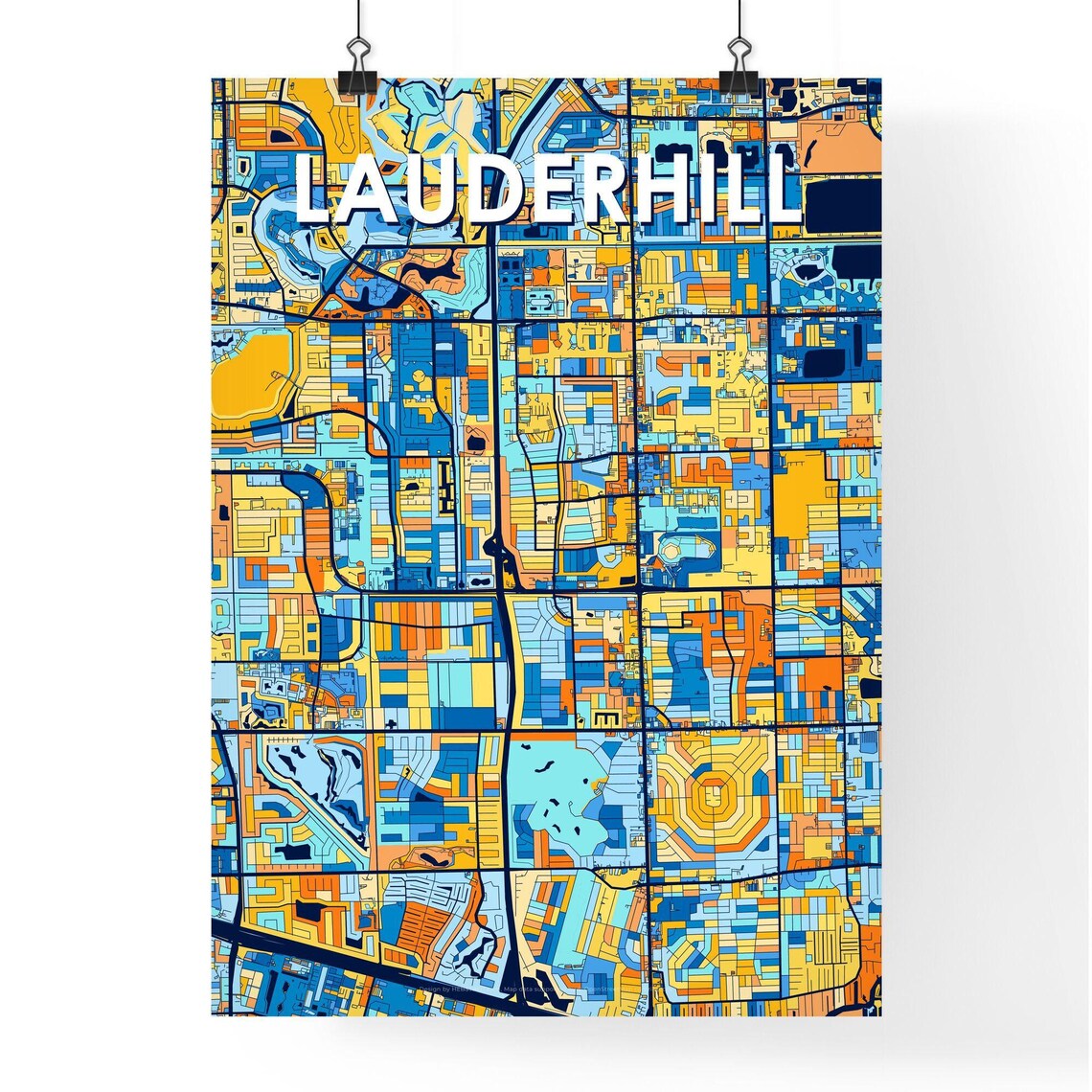 Lauderhill Florida Bold Colorful City Map Art Poster Great Hometown Gift - Image 4