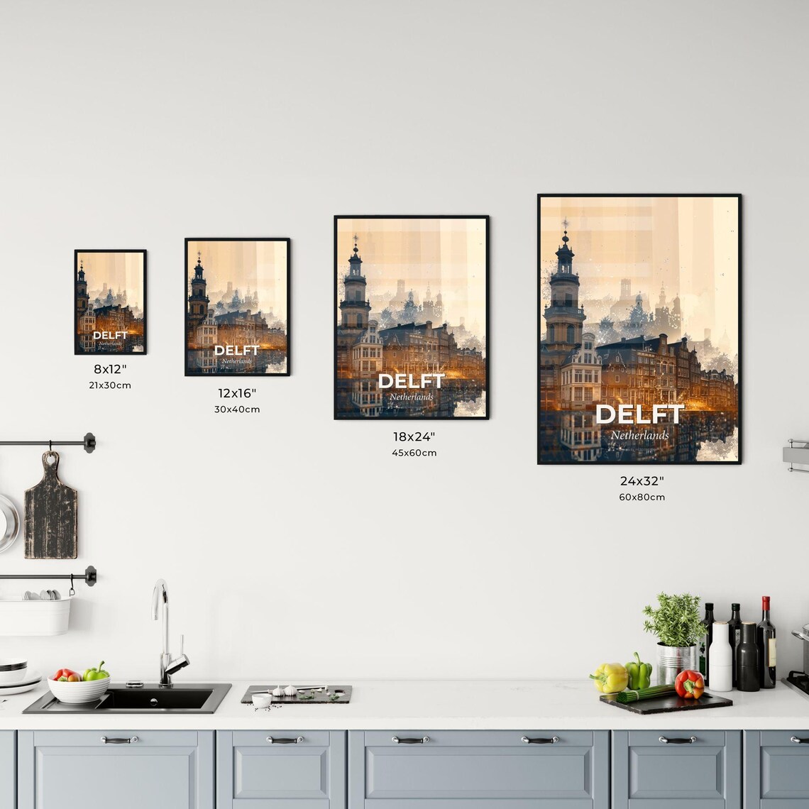 Delft Netherlands Classic Canal Houses Church Tower Travel Poster - Image 3