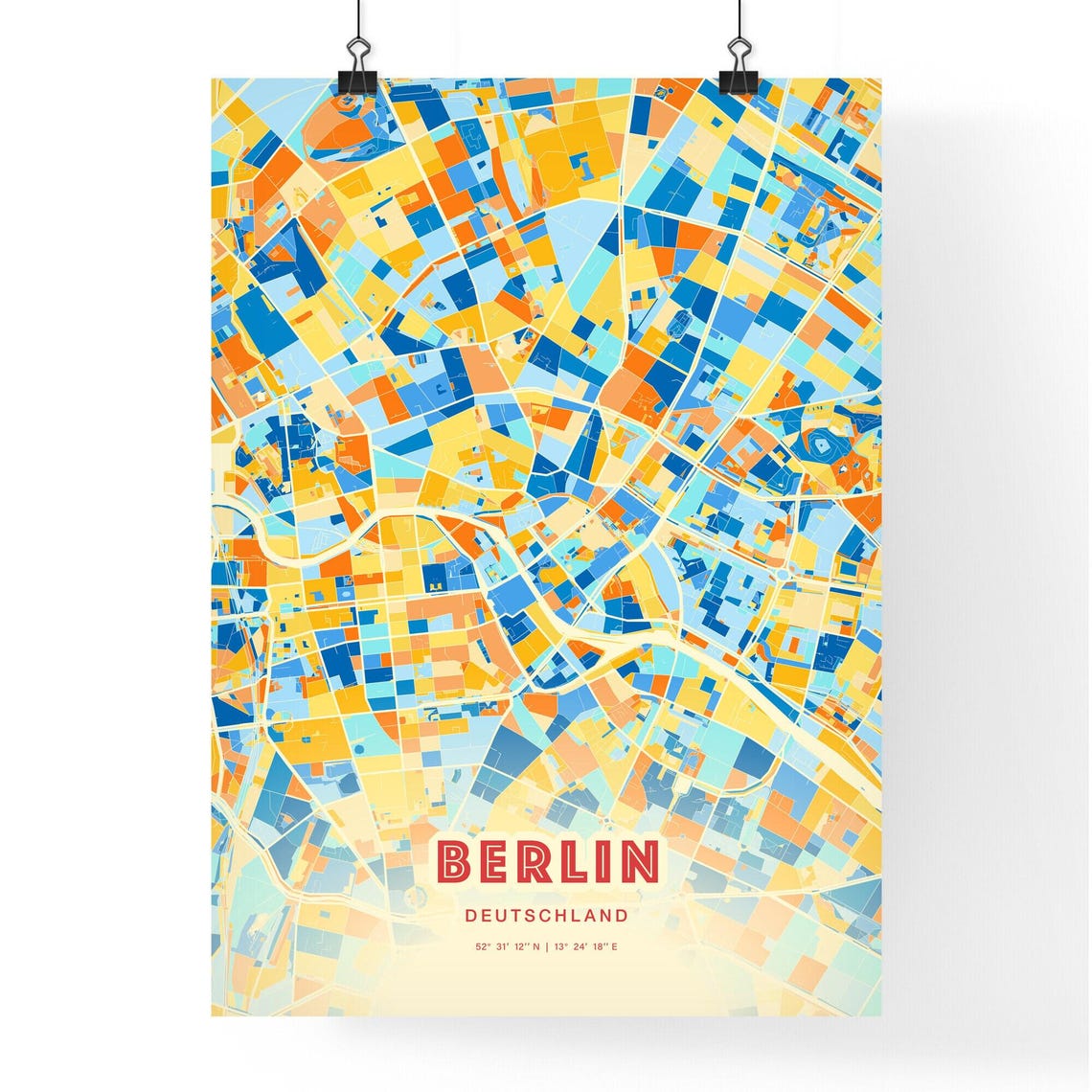 Berlin Deutschland Colorful Blue Orange City Map Artwork Poster - Image 3