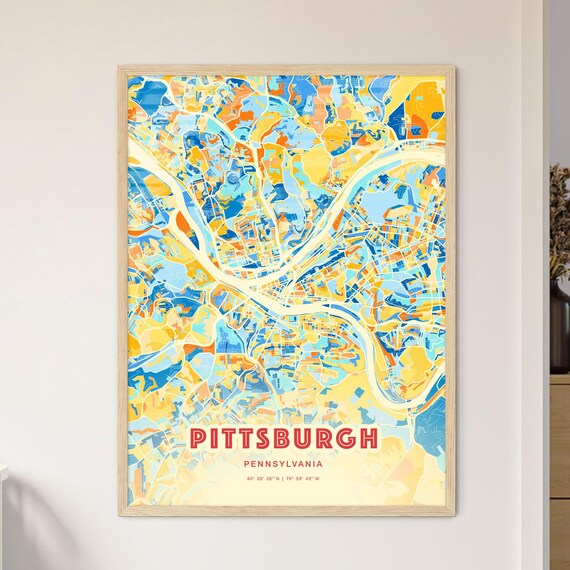 Pittsburgh Pennsylvania Colorful Blue Orange Abstract City Map Art Poster
