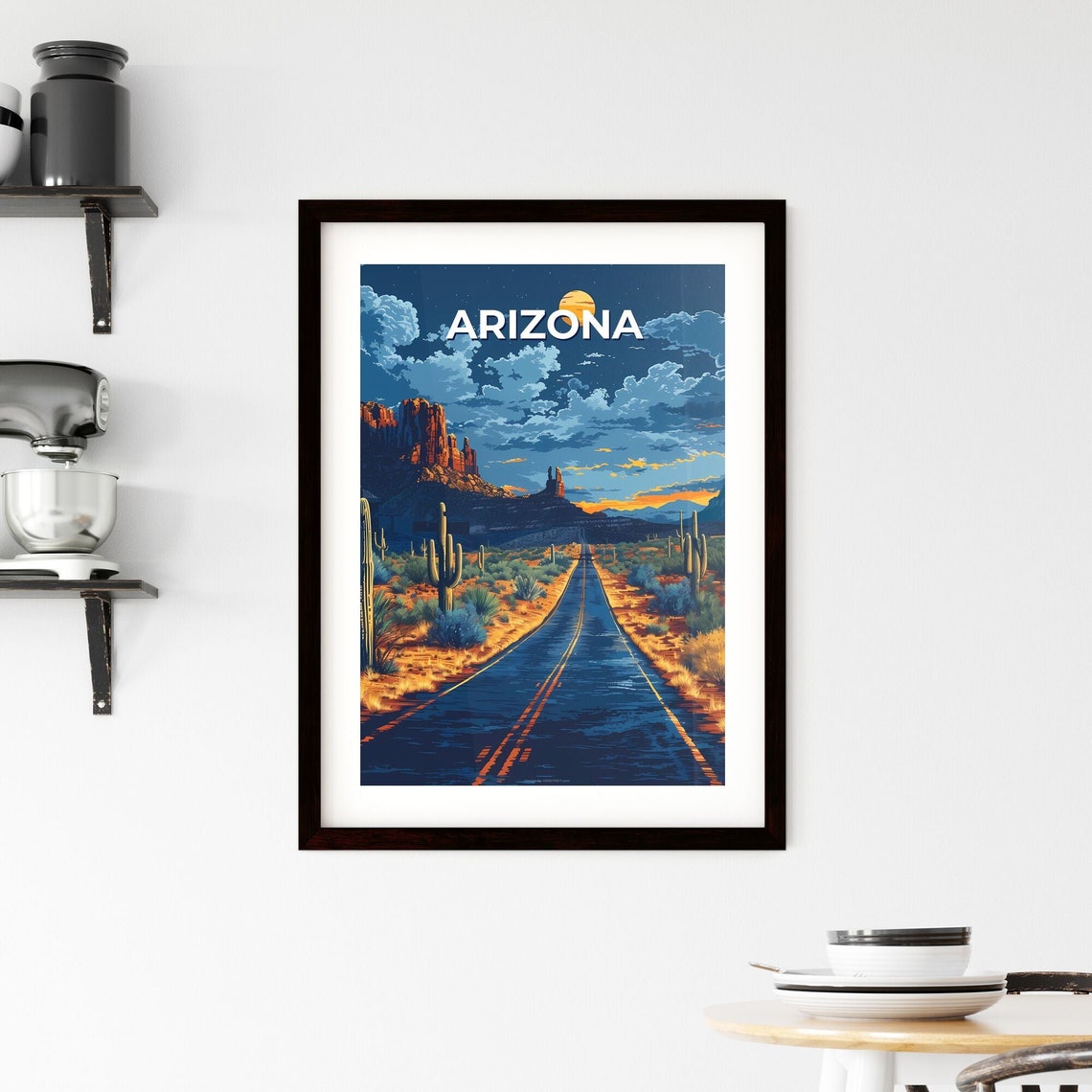 Arizona Desert Highway Twilight Vintage Travel Southwest Poster - Image 2