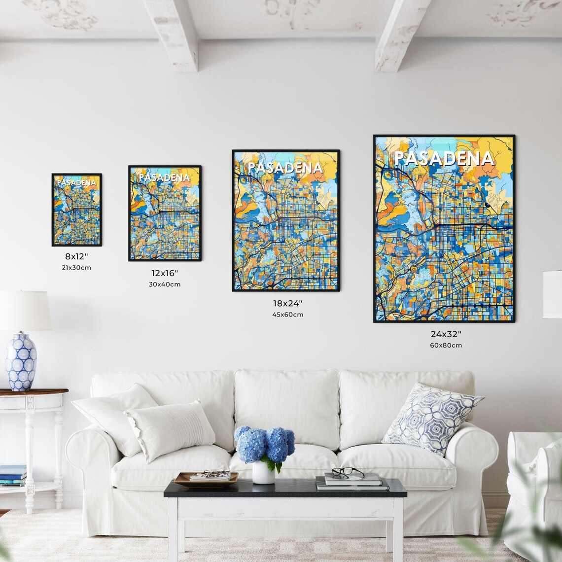 Pasadena California Colorful Geometric City Street Map Poster - Image 3
