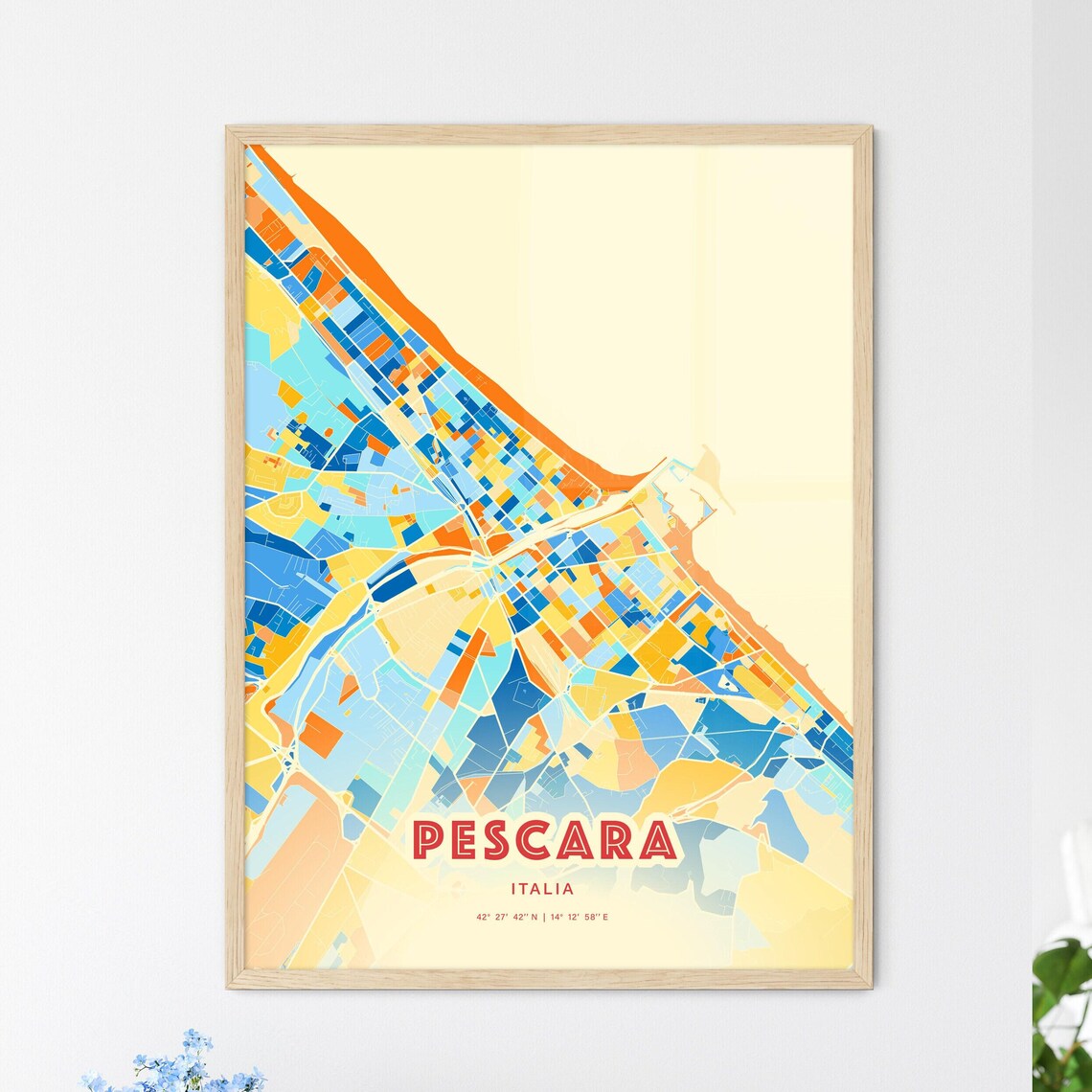 Pescara Italy Colorful Blue Orange Abstract City Map Art Poster