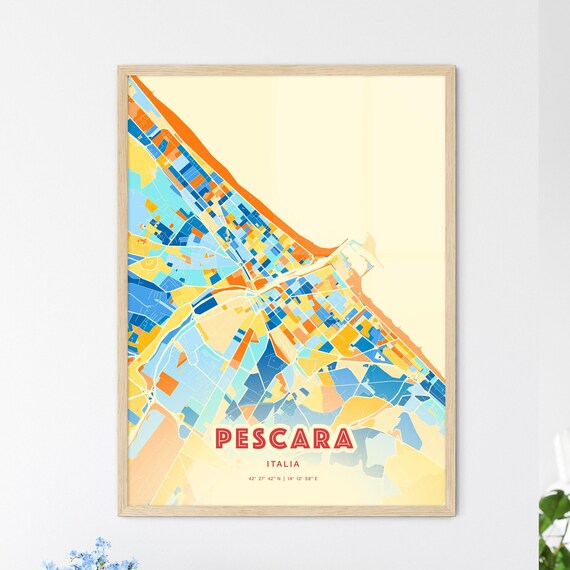 Pescara Italy Colorful Blue Orange Abstract City Map Art Poster