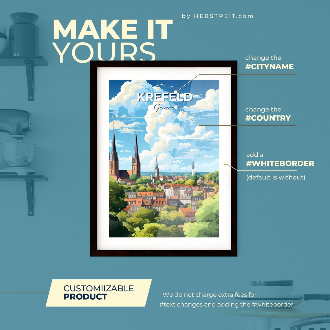 Krefeld Germany Skyline Church Towers Illustrated Travel Poster - Image 2