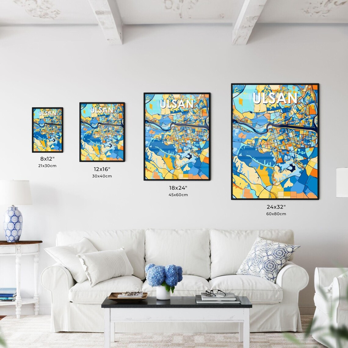 Ulsan South Korea Blue Orange City Map Poster Bold Modern Street Grid Art - Image 3