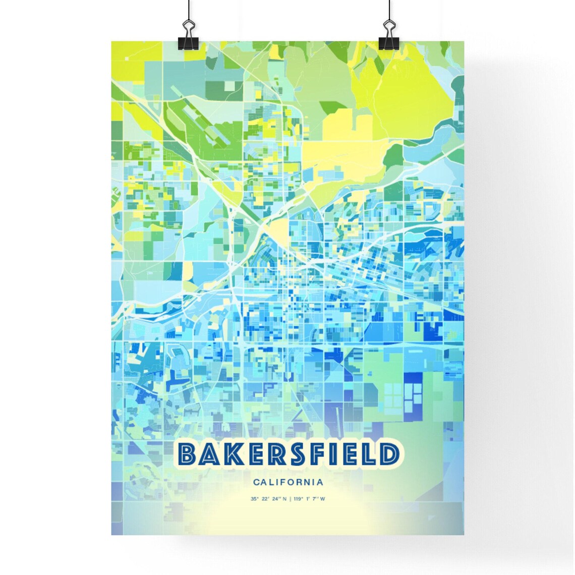 Bakersfield California Bluish Gradient City Map Art Poster Customizable - Image 3