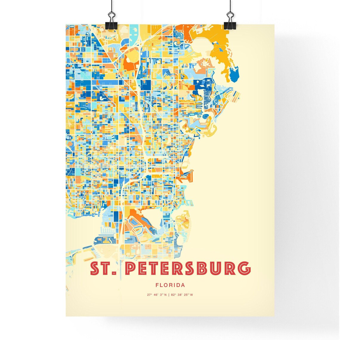St. Petersburg Florida Colorful Blue Orange Abstract City Map Art Poster - Image 3