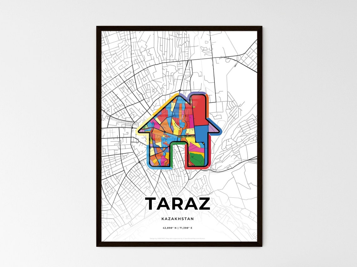 Taraz Kazakhstan Where It All Began Heart Map Coordinates Poster - Image 3