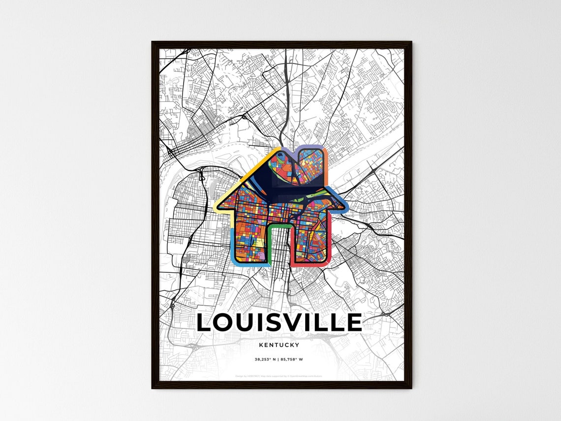 Louisville Kentucky Minimal Map Art With Colorful Heart Icon Poster - Image 3