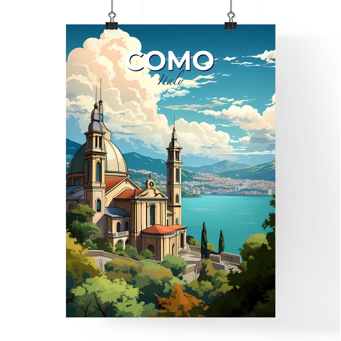 Como Italy Lakeside Basilica Dome Mountain View Travel Poster - Image 4