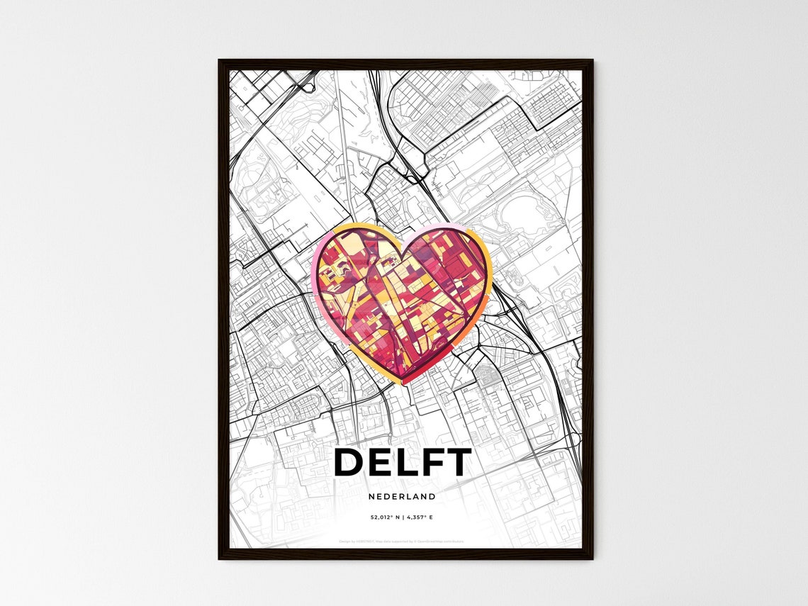 Delft Netherlands Where It All Began Heart Map Coordinates Poster