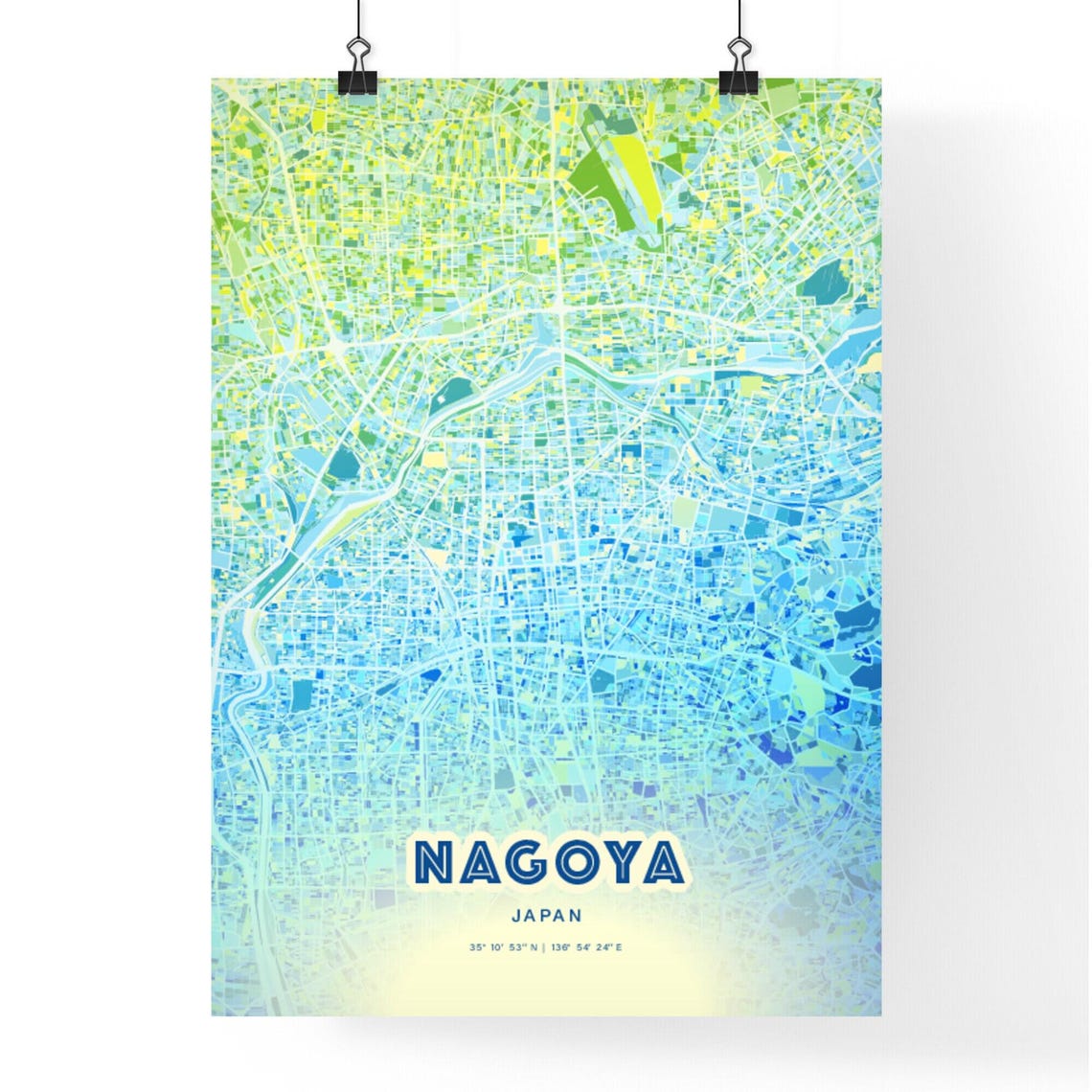 Nagoya Japan Bluish Watercolor City Map Art Poster Wall Decor - Image 3