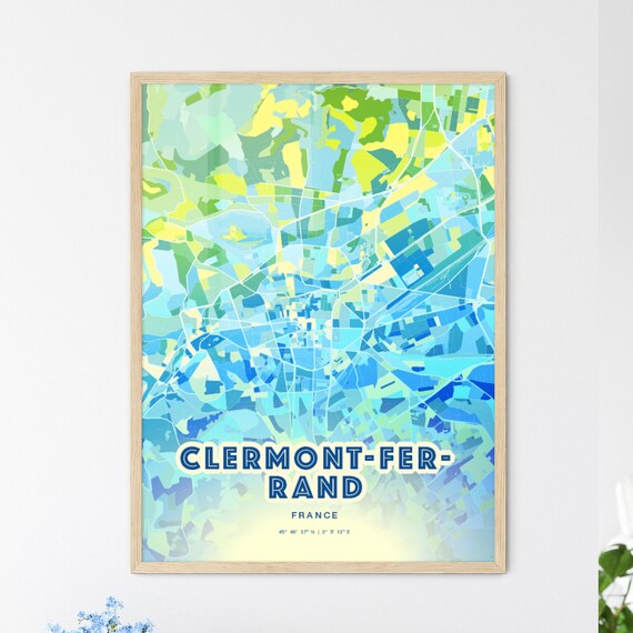 Clermont Ferrand France Personalized Bluish Art City Map Poster