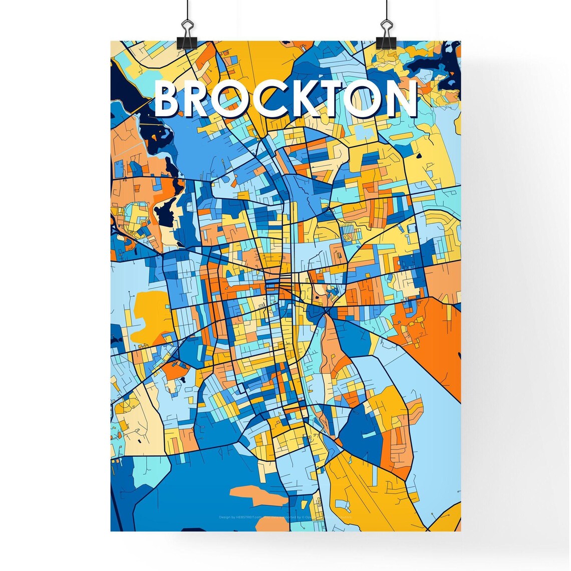 Colorful City Map Art Poster of Brockton Massachusetts for Home Decor - Image 4