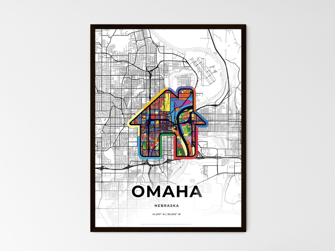 Omaha Nebraska Minimal City Map Colorful Heart Icon Art Poster - Image 3
