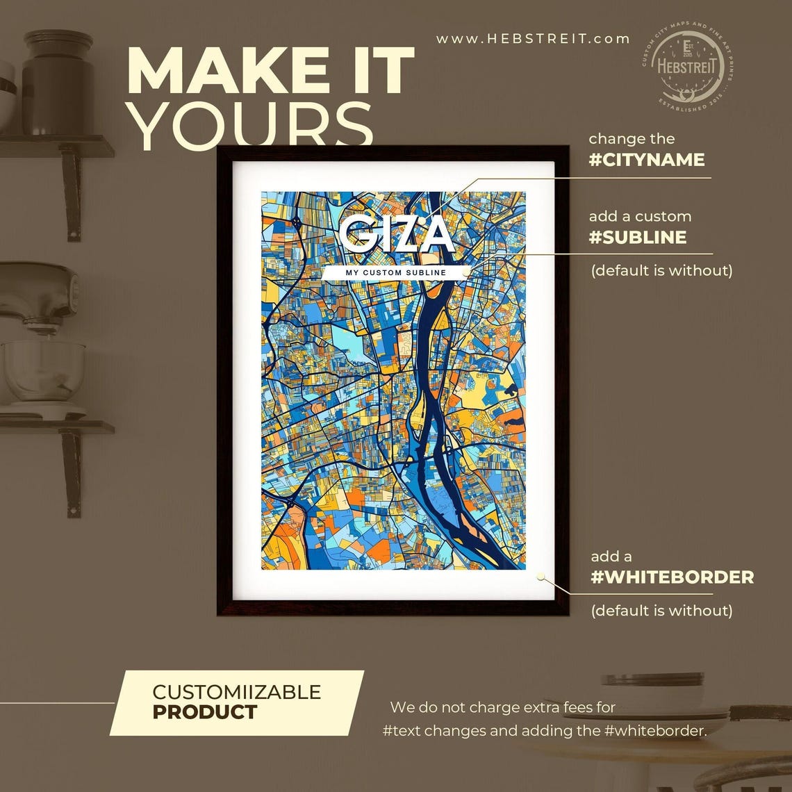 Giza Egypt Colorful City Street Map with Nile River Poster Art - Image 2