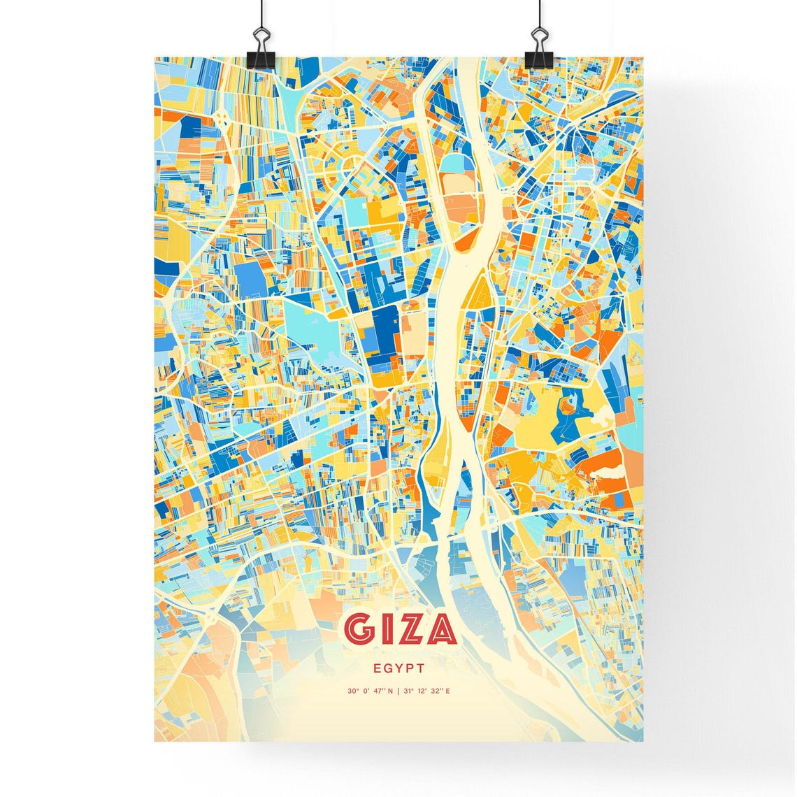 Giza Egypt City Map Blue Orange Modern Cartography Art Poster - Image 3