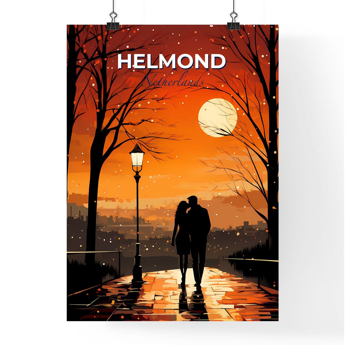 Helmond Netherlands Moonlit Romantic Couple Night Walk Poster - Image 4