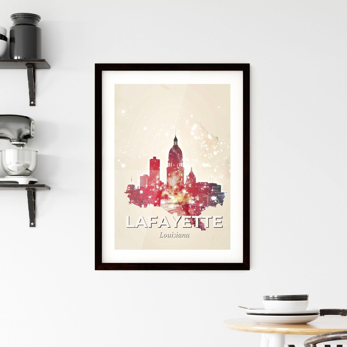 Lafayette Louisiana Red Watercolor Skyline State Silhouette Art Poster - Image 2