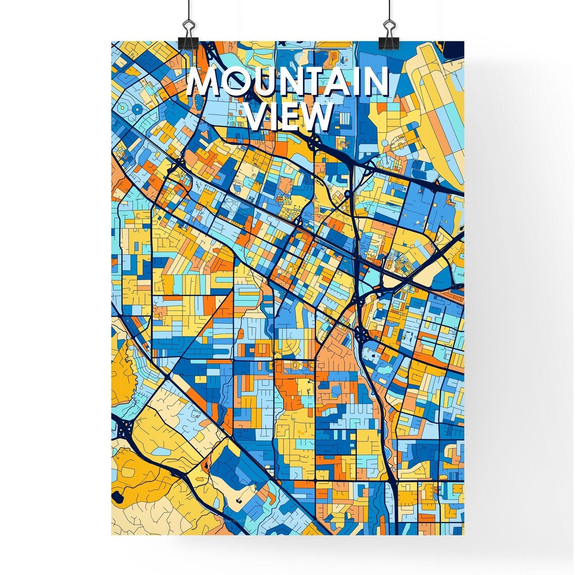 Colorful City Map Art Poster of Mountain View California for Home Decor - Image 4