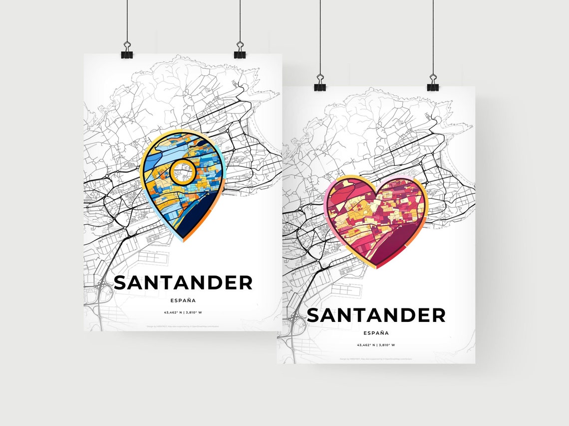 Santander Spain Romantic Minimalist Heart City Map Art Poster - Image 2