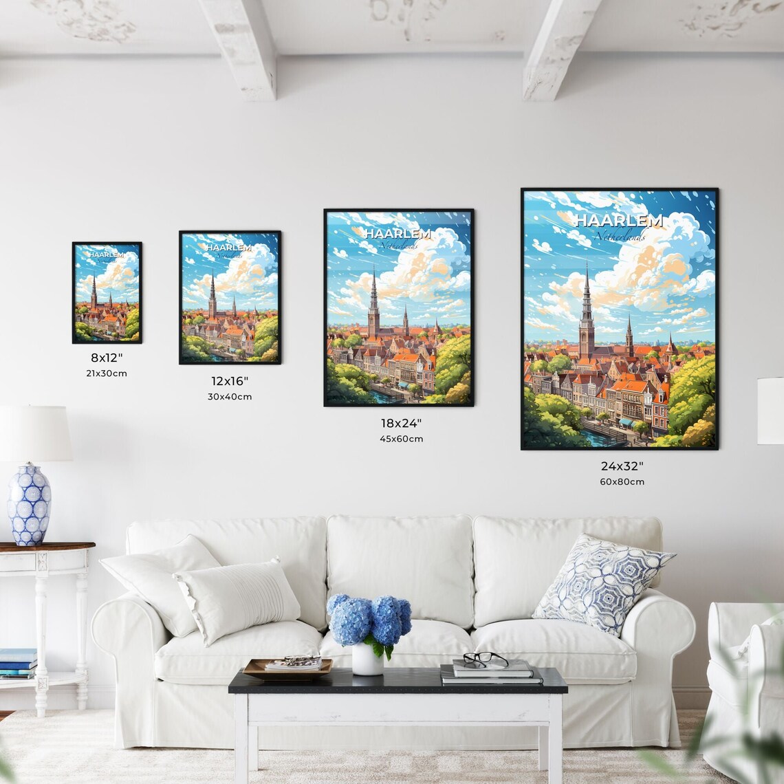 Haarlem Netherlands Travel Poster Colorful Cityscape Canal Illustration Art - Image 3