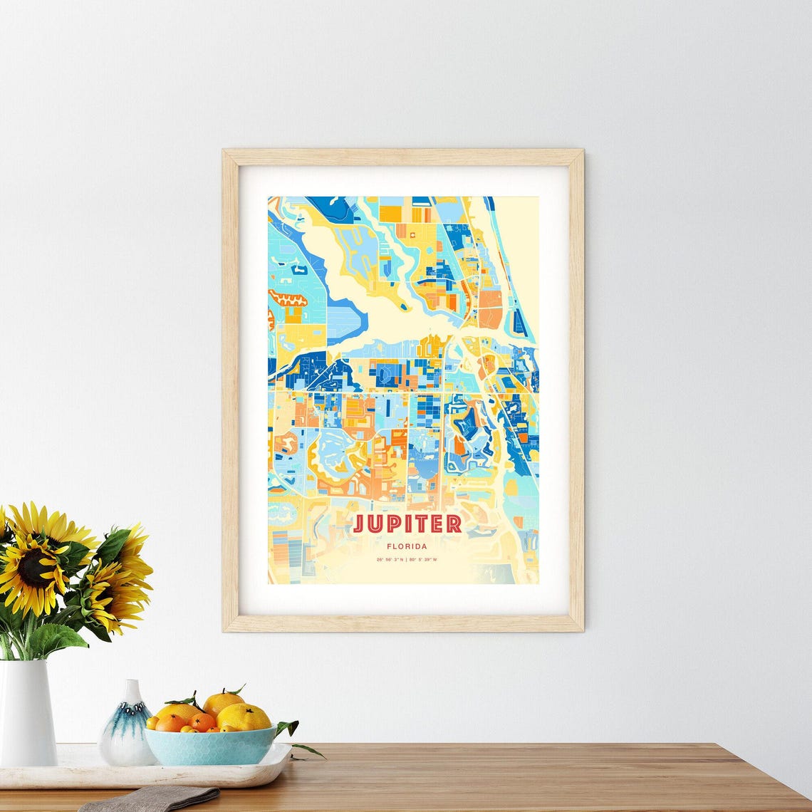 Jupiter Florida Modern Soft Cream Pastel City Map Artwork Poster - Image 2
