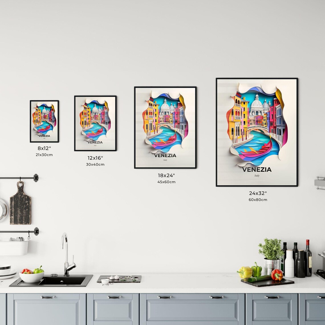 Venezia Italy Canal Gondola Basilica Dome Vivid Paper Cut Poster - Image 3