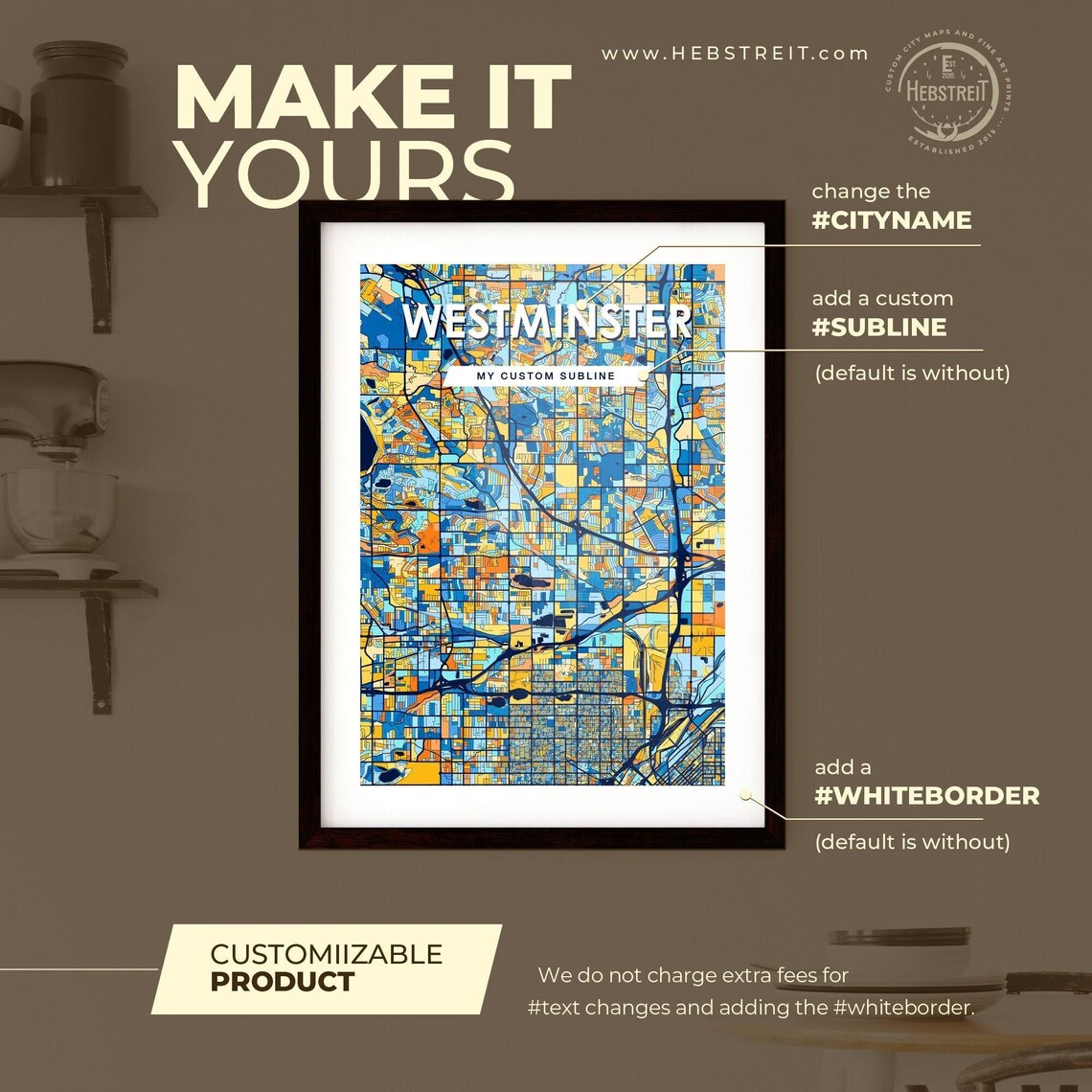Westminster Colorado Blue Orange City Map Poster Bold Modern Street Grid Art - Image 2