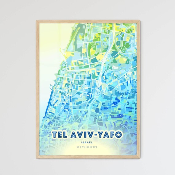 Tel Aviv Israel Pastel Blue City Map Art with Coordinates Poster