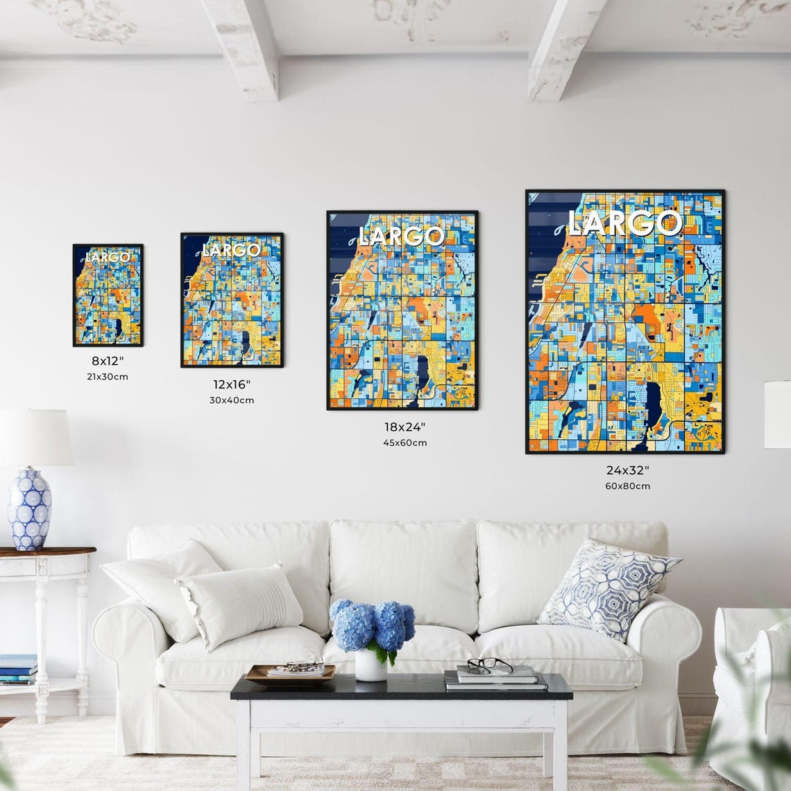 Largo Florida Vibrant Blue Orange Mosaic City Street Map Poster - Image 3