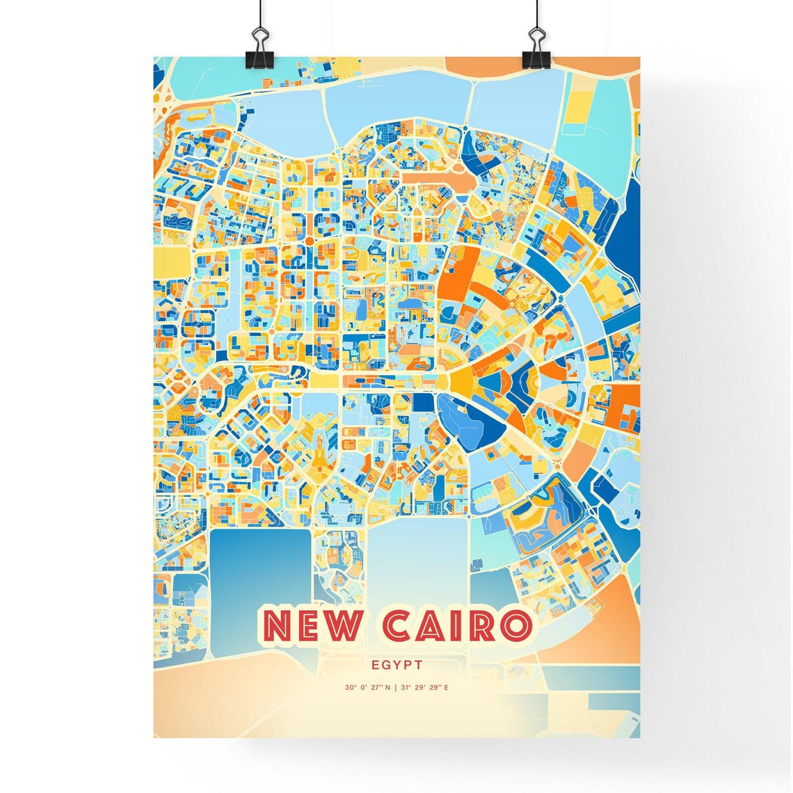 New Cairo Egypt City Map Blue Orange Modern Cartography Art Poster - Image 3