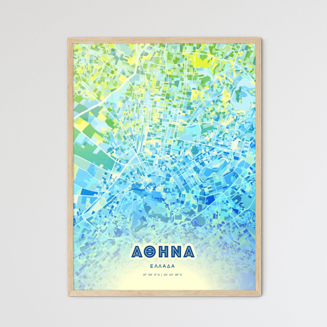 Athens Greece Colorful Modern Bluish City Street Map Art Poster