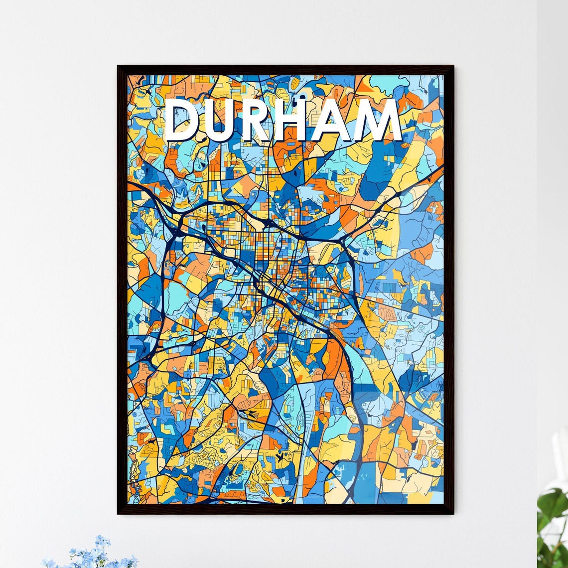 Durham Vibrant Geometric Mosaic City Street Map Artwork Poster