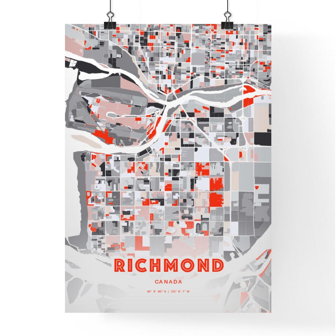 Richmond Canada Modern Map Art Poster Red Gray Expressive Design Style - Image 3