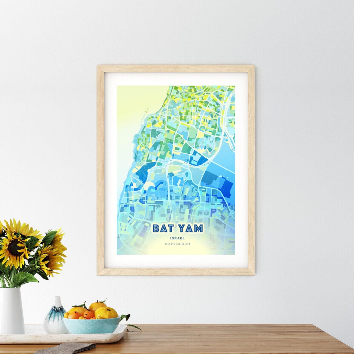 Bat Yam Israel Bluish Watercolor City Map Art Poster Wall Decor - Image 2