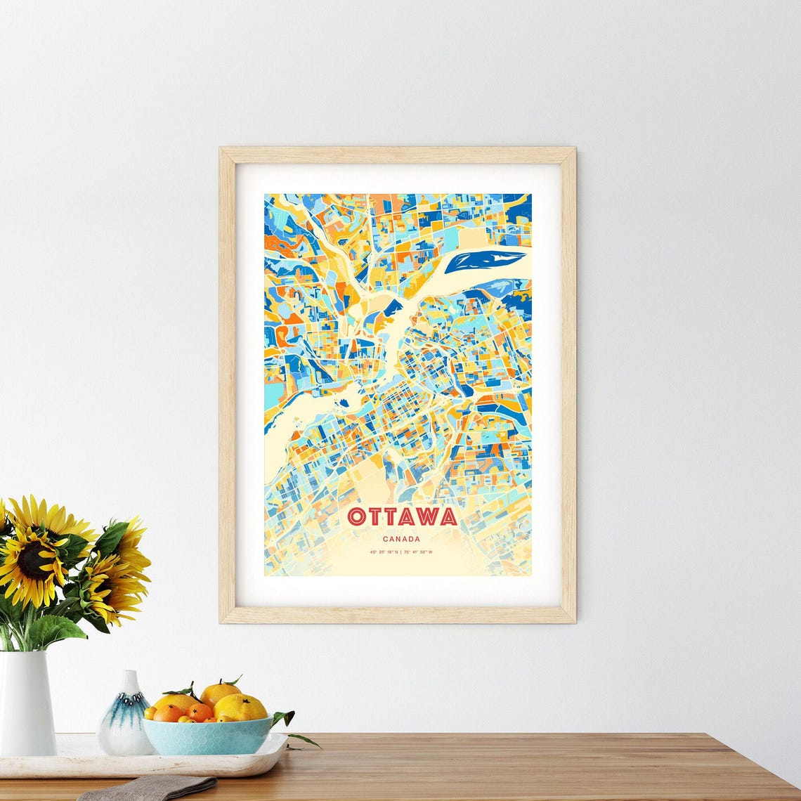 Ottawa Canada Blue Orange Capital City Riverside Map Art Poster - Image 2