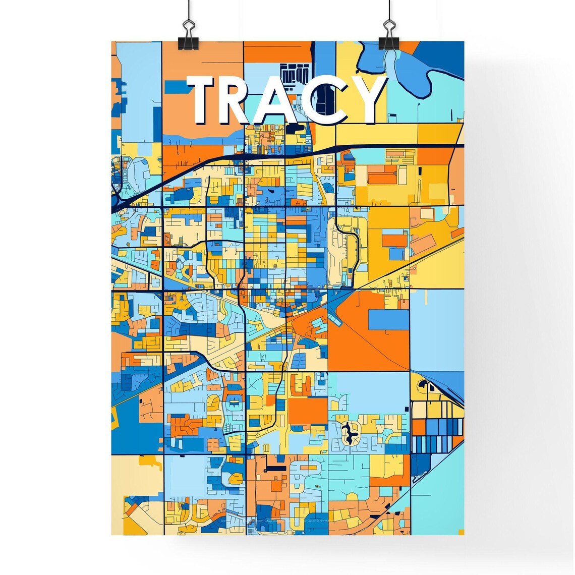 Tracy California Bold Colorful City Map Art Poster Great Hometown Gift - Image 4