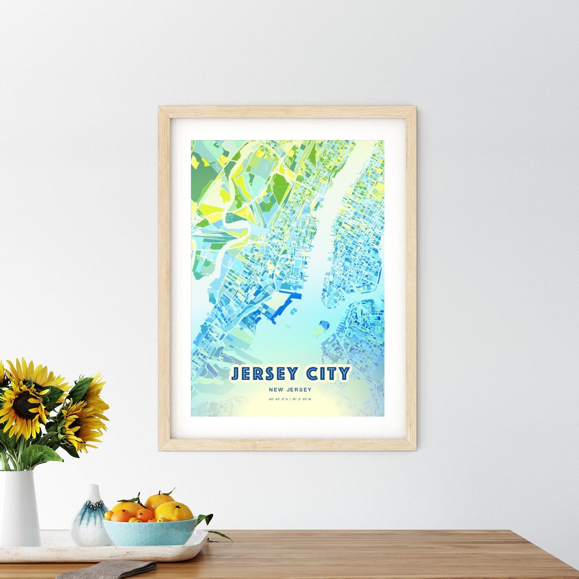 Jersey City New Jersey Bluish Gradient City Map Art Poster Customizable - Image 2