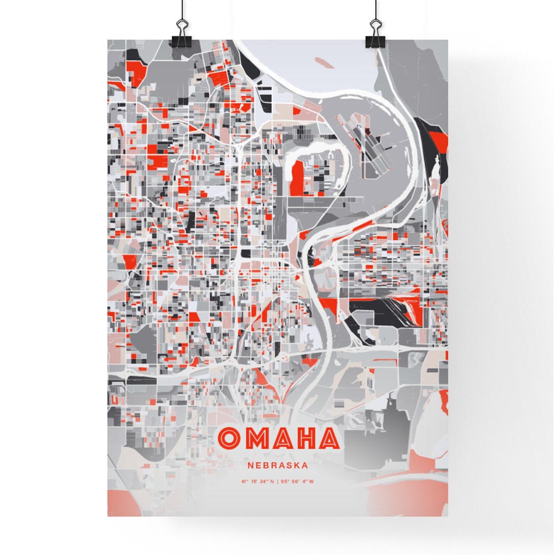 Omaha Nebraska Expressive Red and Black City Map Artwork Poster - Image 3