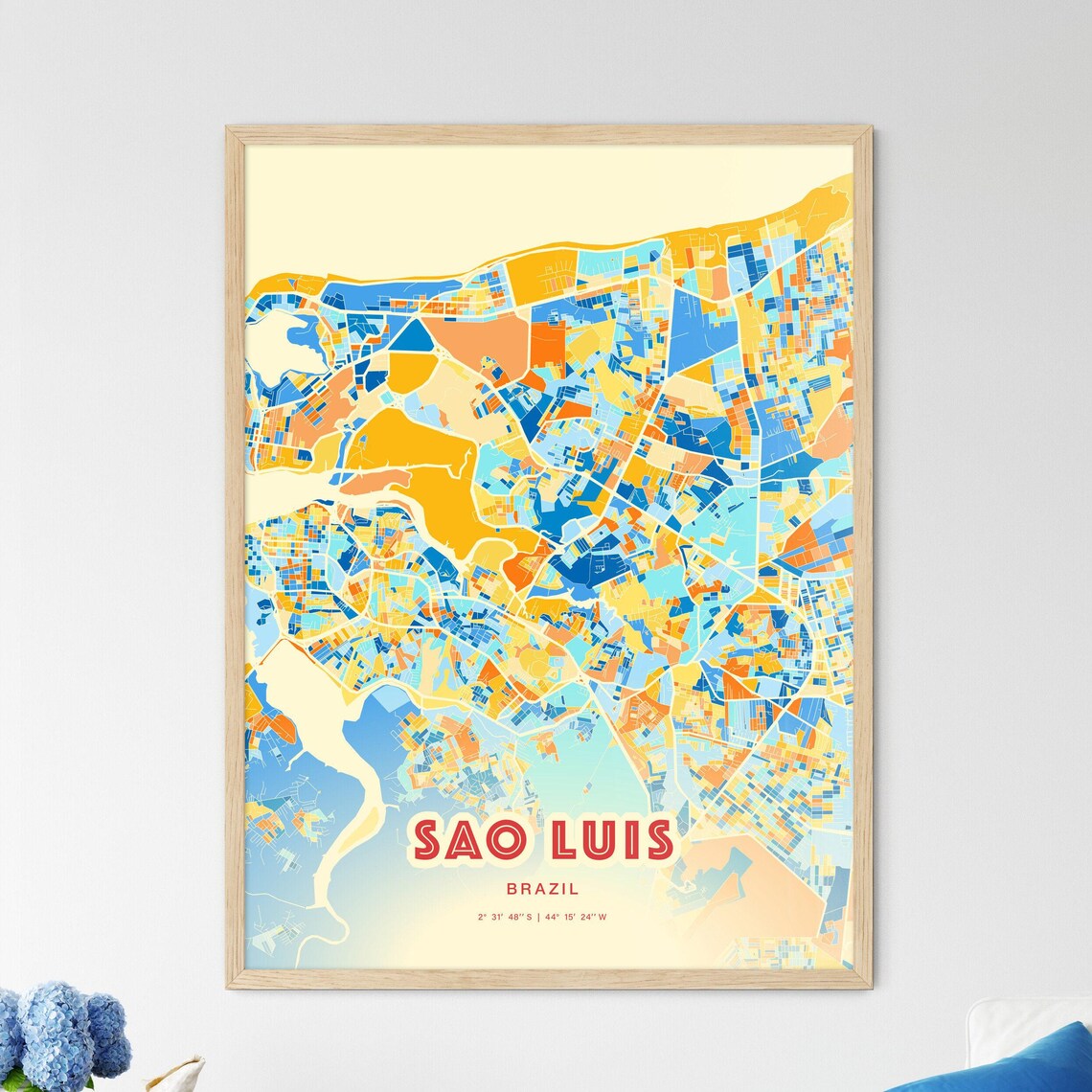 Sao Luis Brazil Vibrant Colorful City Map Art Coordinates Poster