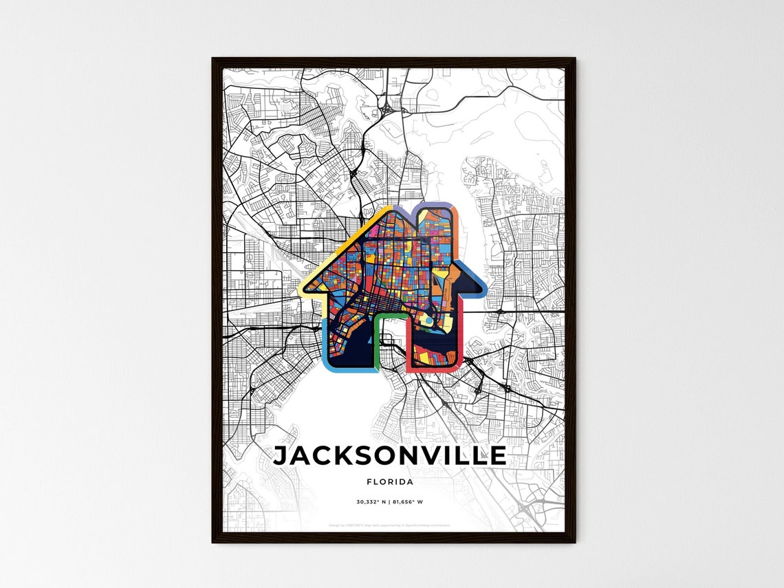 Jacksonville Florida Minimal City Map Colorful Heart Icon Art Poster - Image 3
