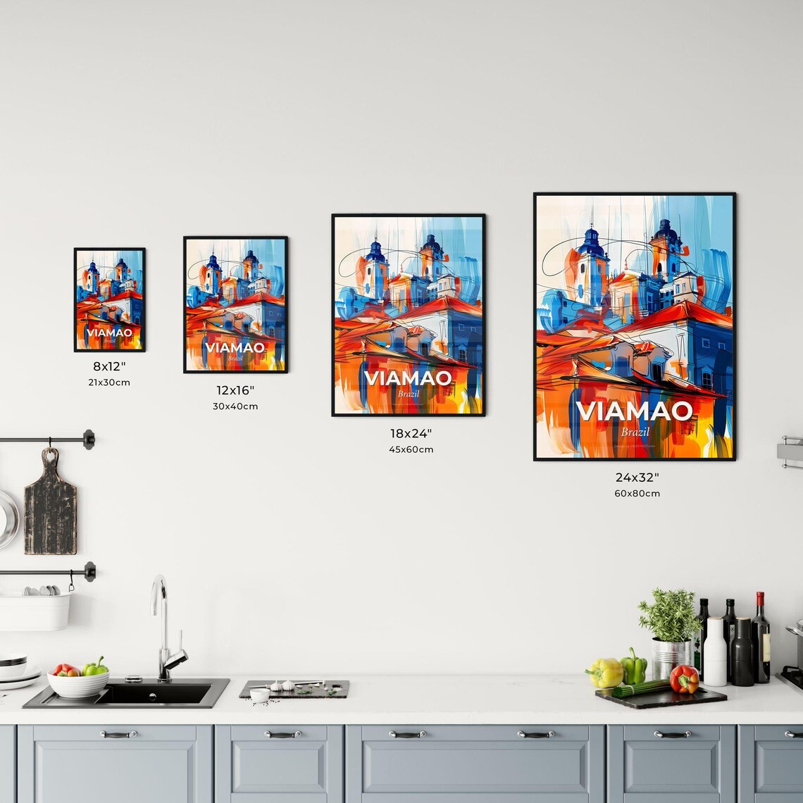 Viamao Brazil Vibrant Watercolor Old Town City Travel Poster - Image 3
